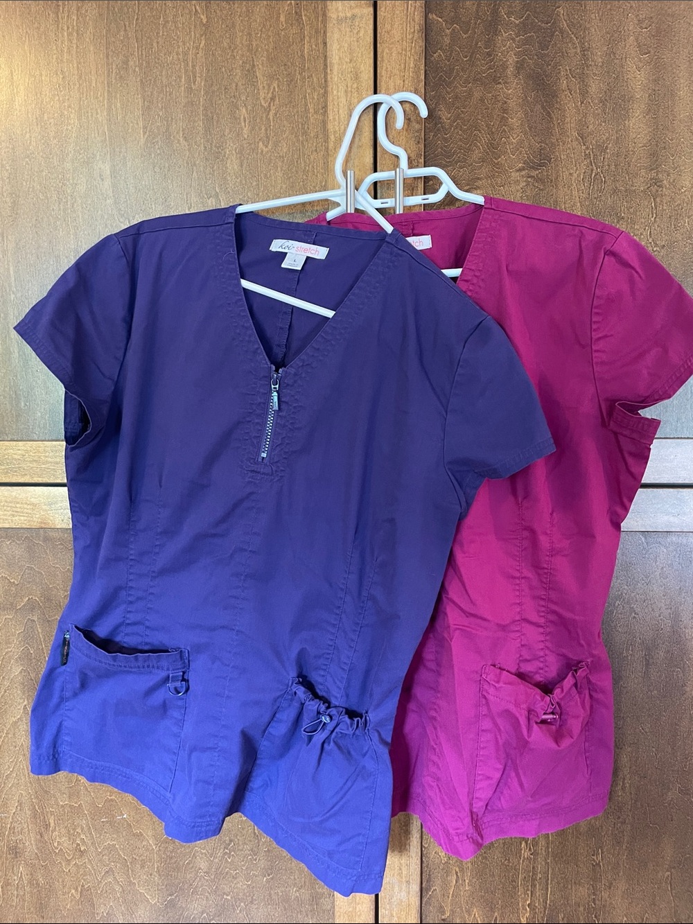 Koi Women’s Short Sleeve Scrub Tops in Purple and Fuchsia